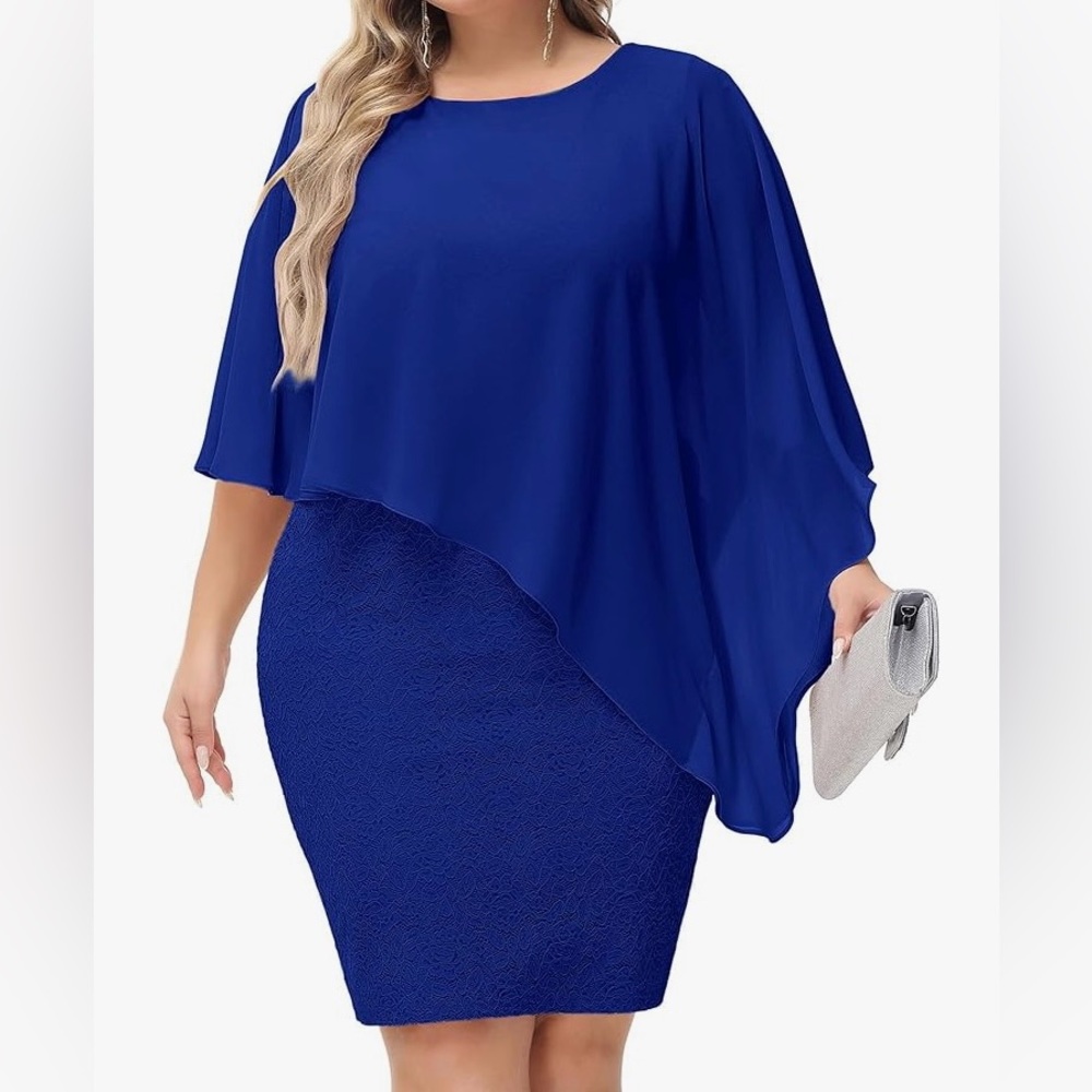 KimCurvy | NWT Women’s Bodycon Cape Semi Formal Floral Lace Dress - Picture 2 of 13